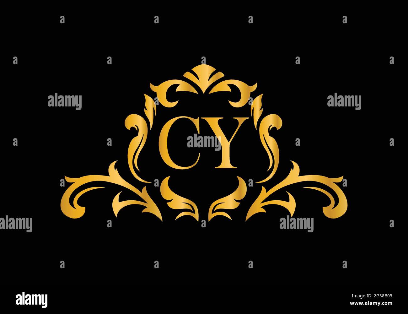 Luxury Alphabet letters CY. Golden Floral alphabet . Monogram initials perfectly for wedding invitations, greeting card, logo, and other design. Stock Vector