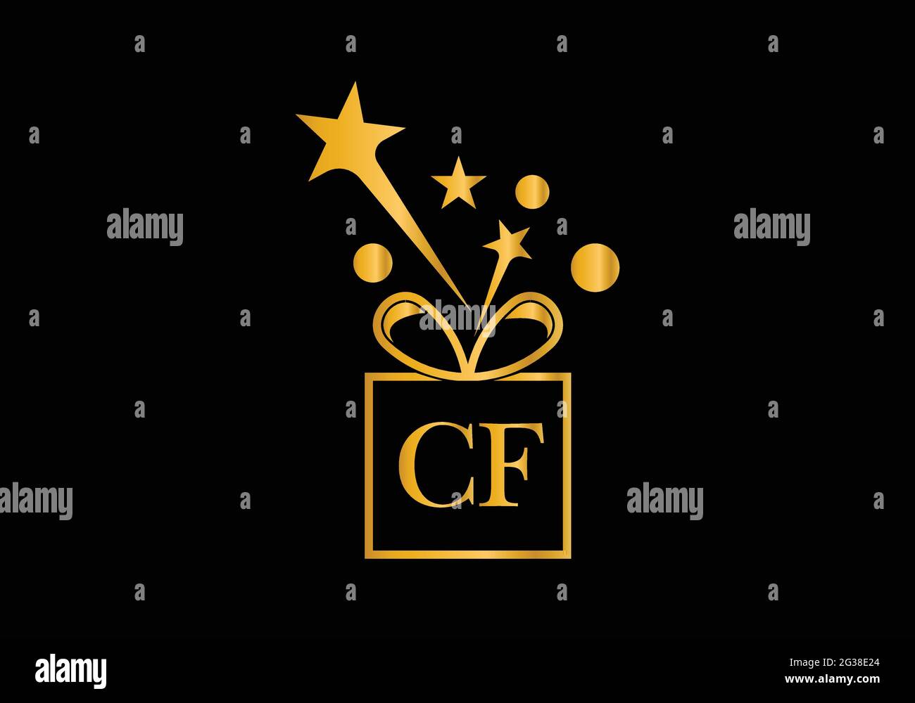 Gift Box, gift shop letter alphabet C F logo icon in gold or golden ...