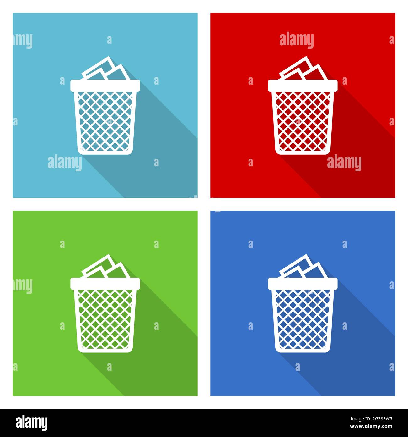 Trash can vector illustration, set of simple editable icons in 4 color ...