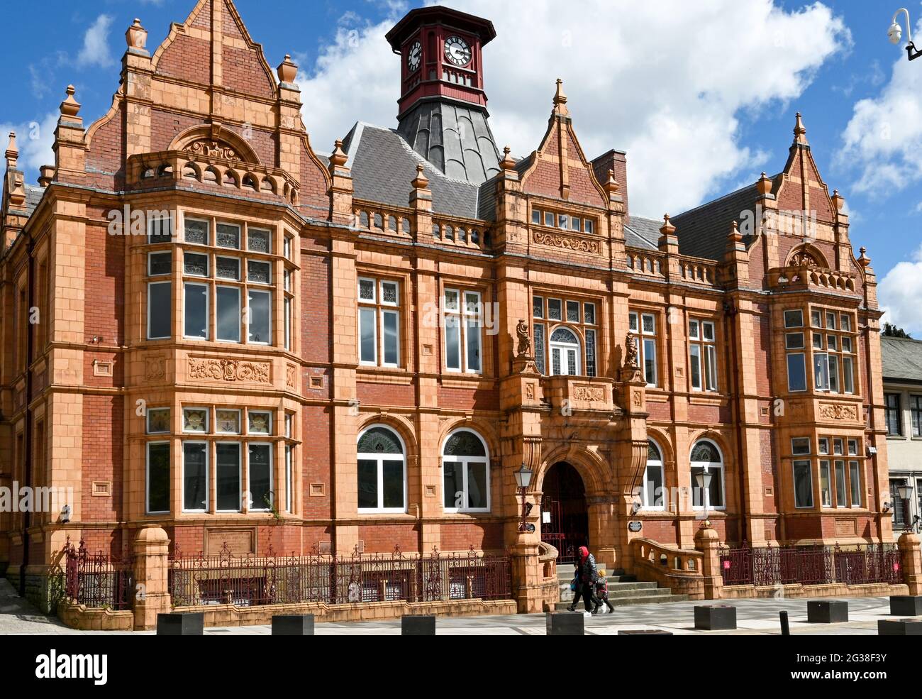 Merthyr Tydfil, Wales - May 2021: Exterior view of the front of the Redhouse, an arts and cultural centre in the old Town Hall. It is Grade II listed Stock Photo