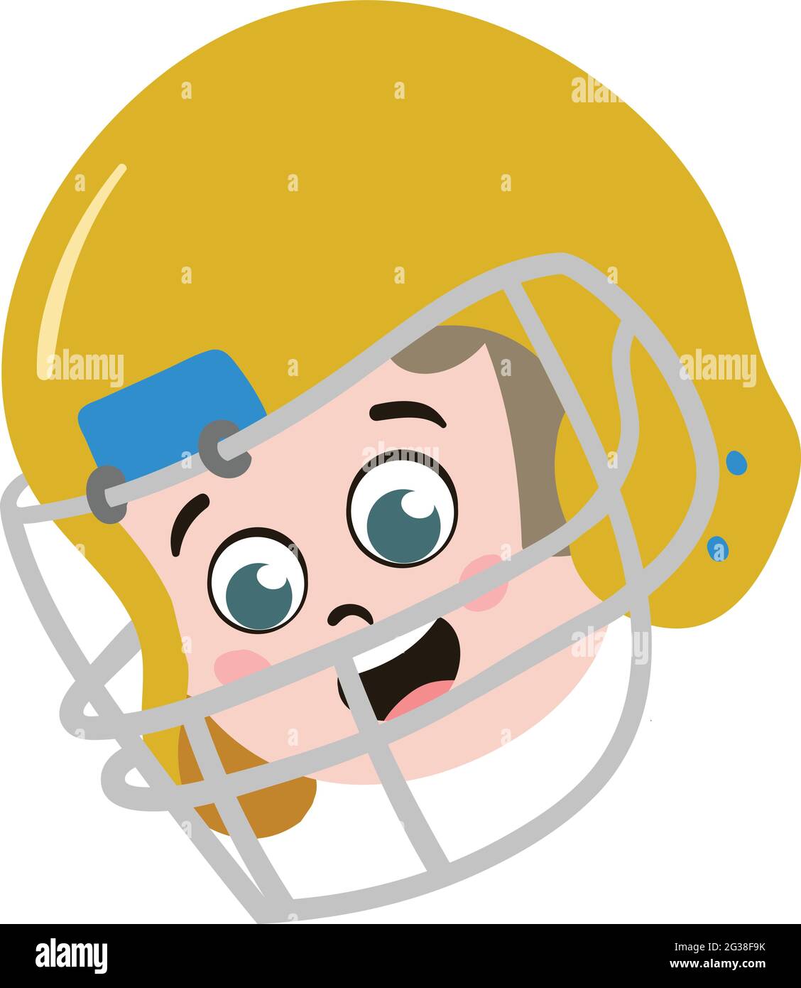 Cute kid Face. Cute and Adorable Rugby Player with Yellow Helmet. Cute Face with Innocent Expressions looking Happy. Smiling Face. Happy Face. Stock Vector