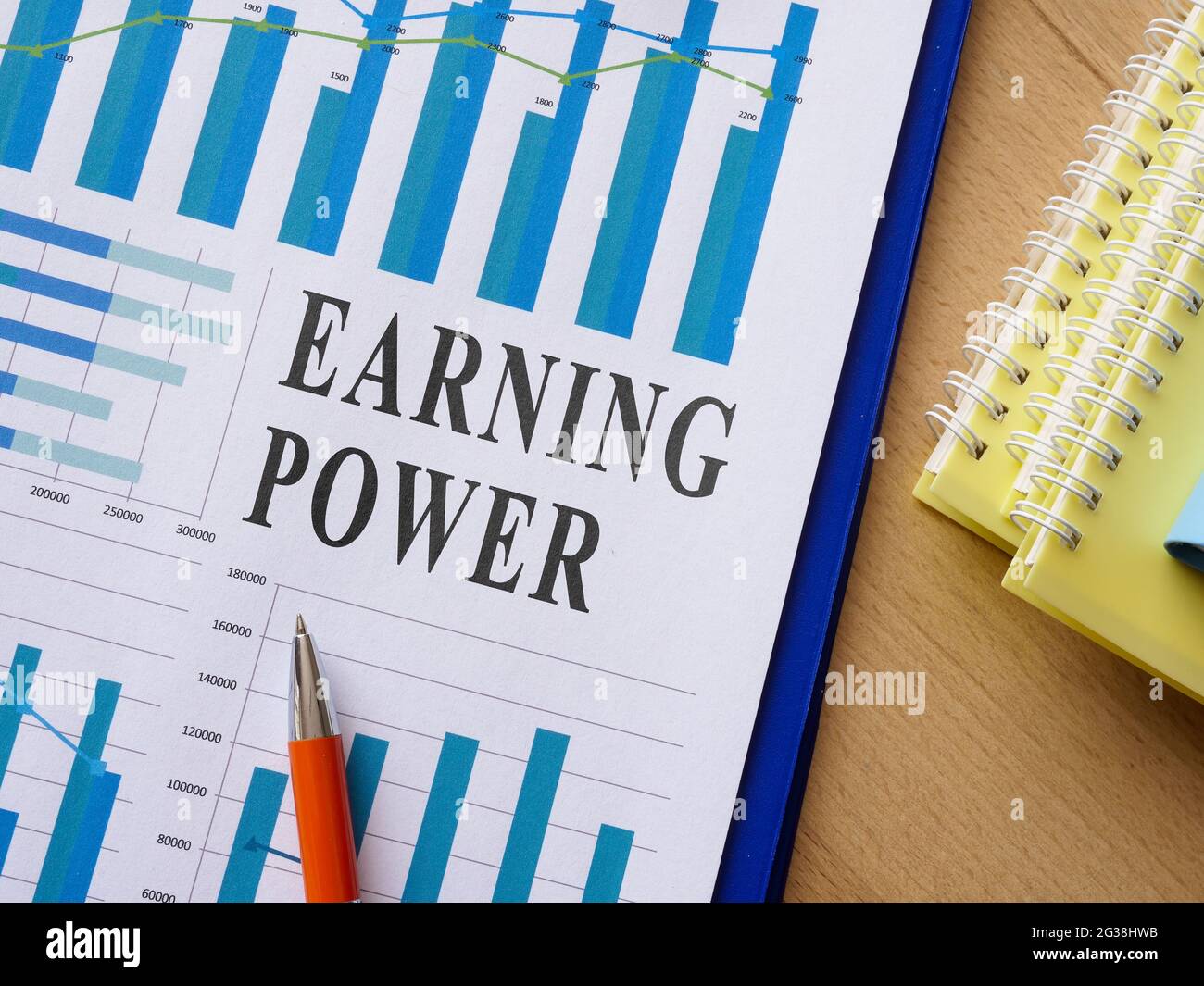 Earning power report with charts and info. Stock Photo