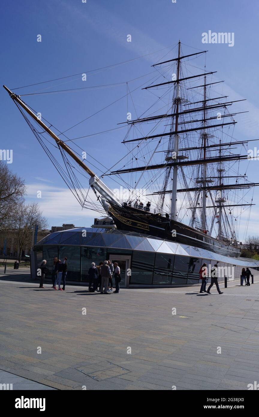 The historic tea clipper Cutty Sark docked in Greenwich, London (UK) Stock Photo