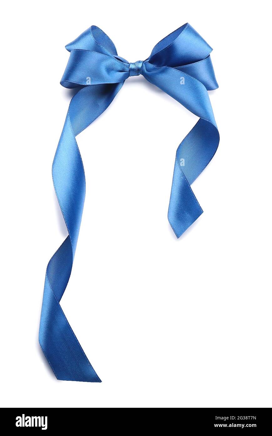 Beautiful bow made from blue ribbon on white background Stock Photo - Alamy
