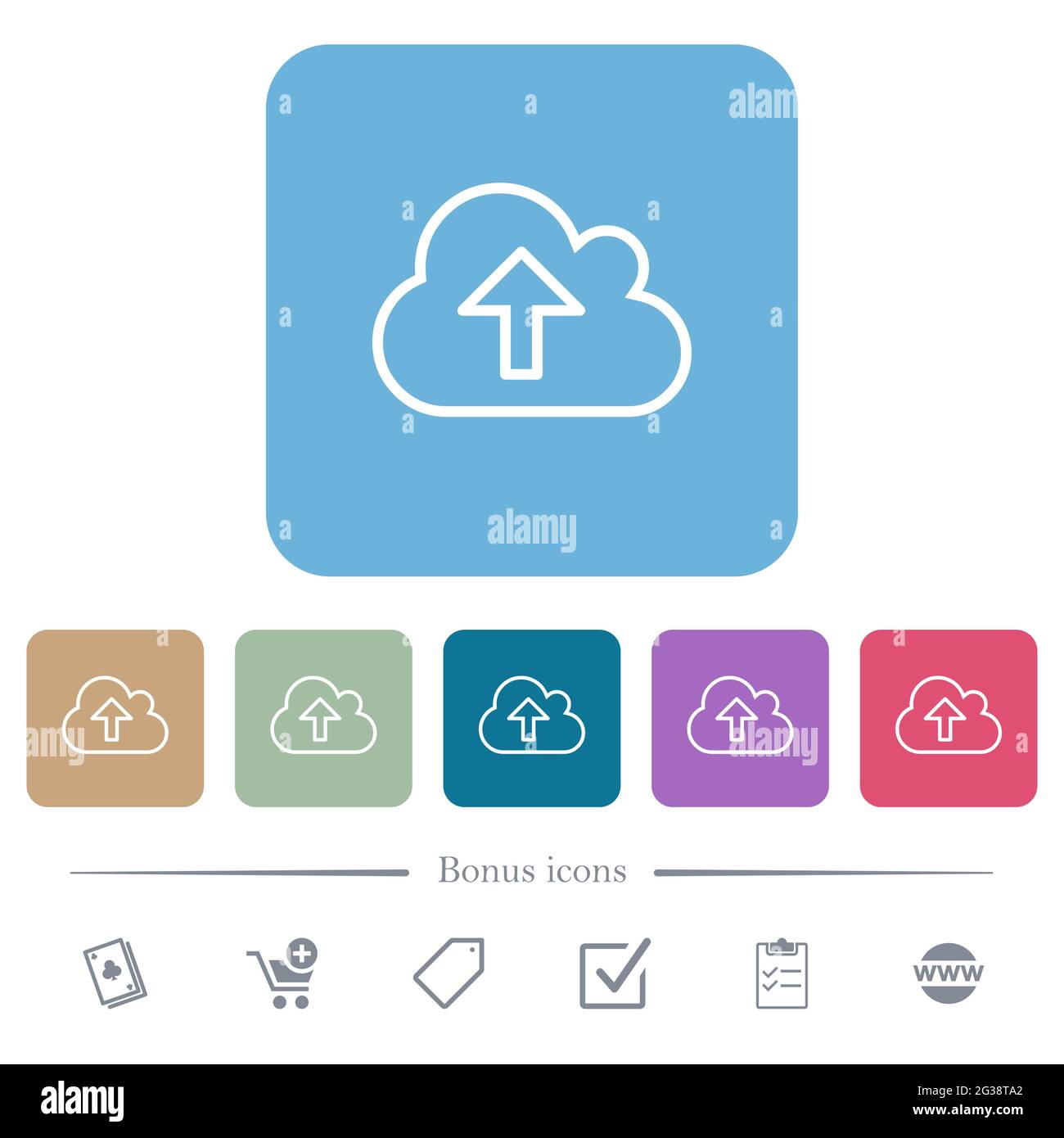 Cloud upload outline white flat icons on color rounded square ...