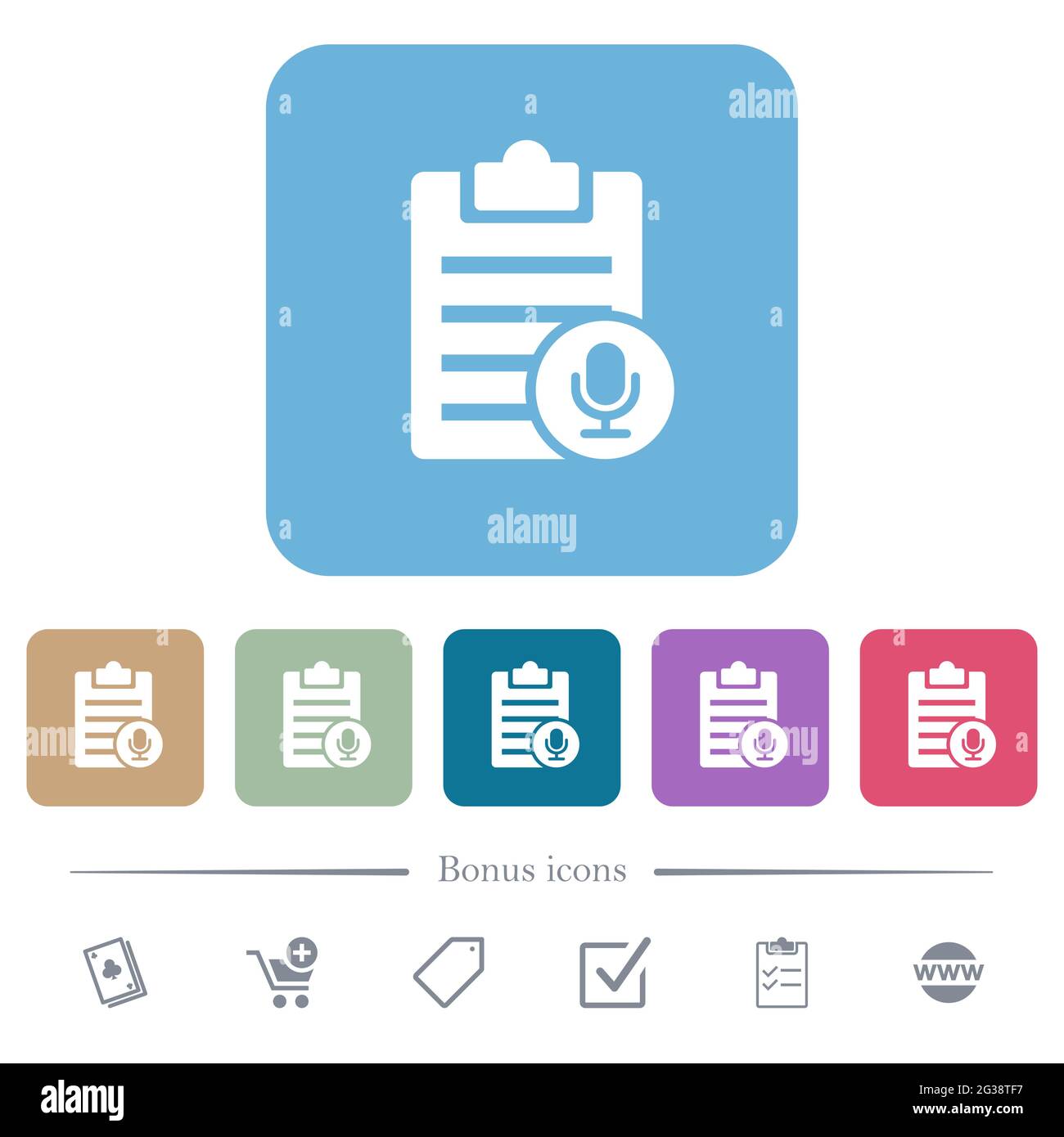 Voice note white flat icons on color rounded square backgrounds. 6 ...