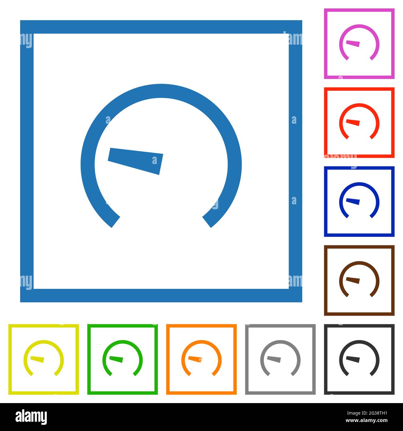 Speedometer flat color icons in square frames on white background Stock ...