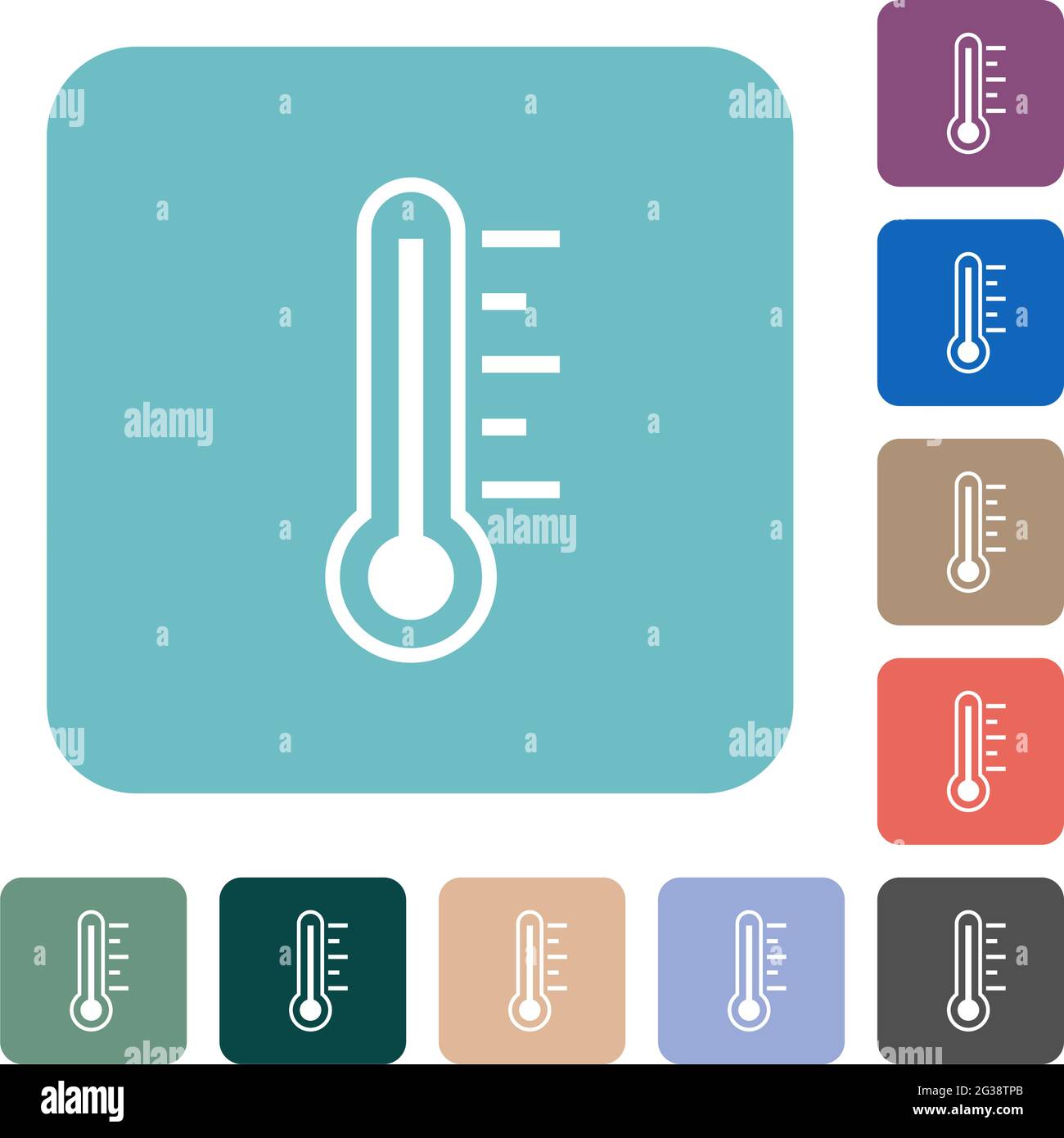 Thermometer warm temperature white flat icons on color rounded square ...