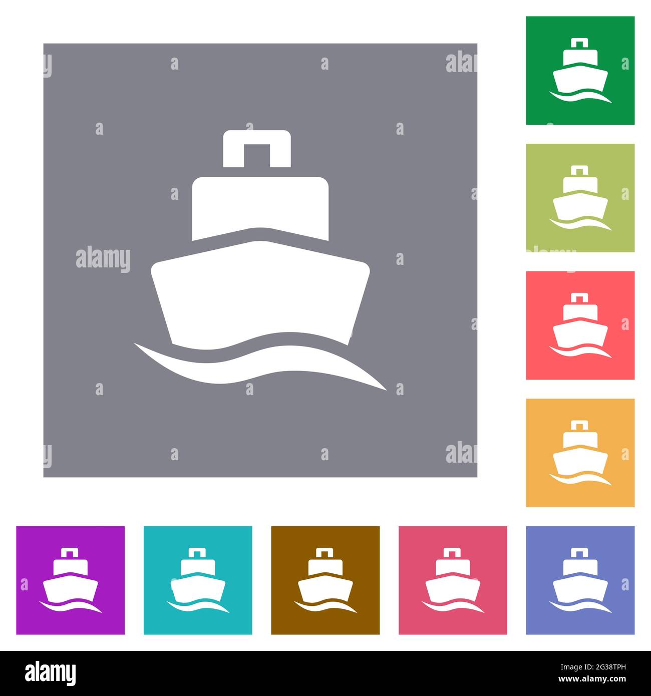 Cruise ship flat icons on simple color square backgrounds Stock Vector ...