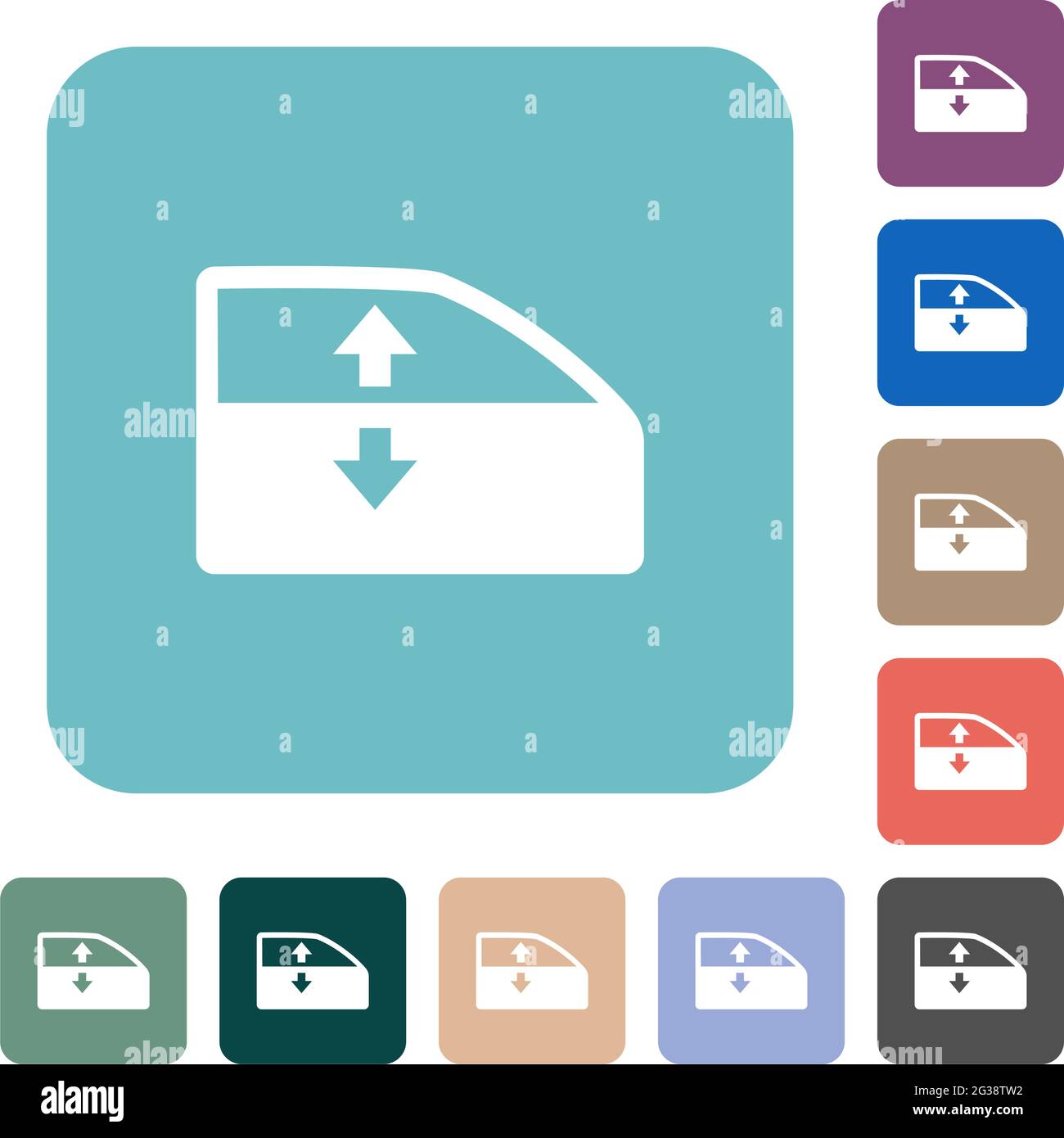 Car electric window winder white flat icons on color rounded square backgrounds Stock Vector