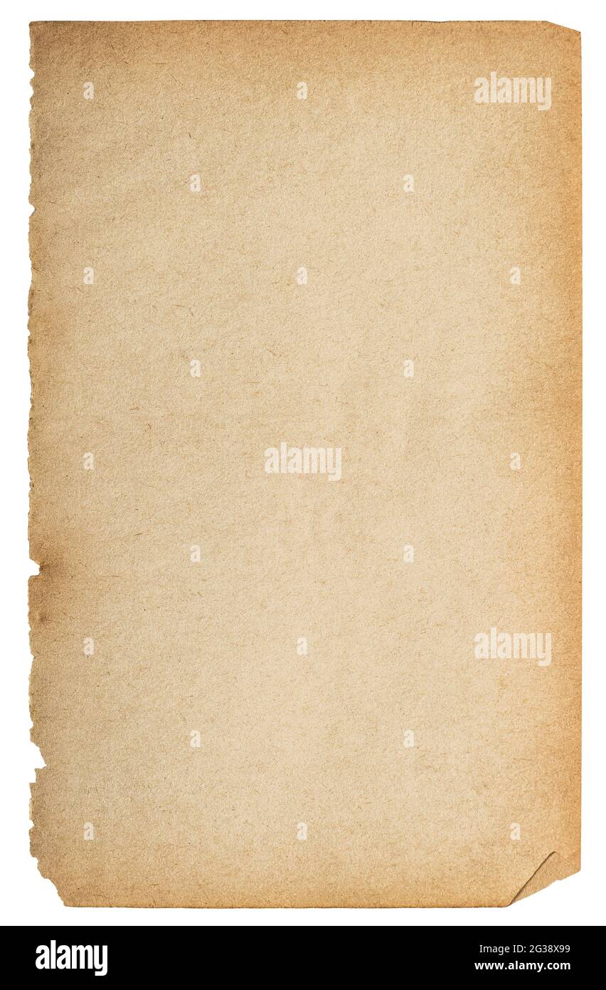 Old paper sheet texture background isolated on white background Stock ...