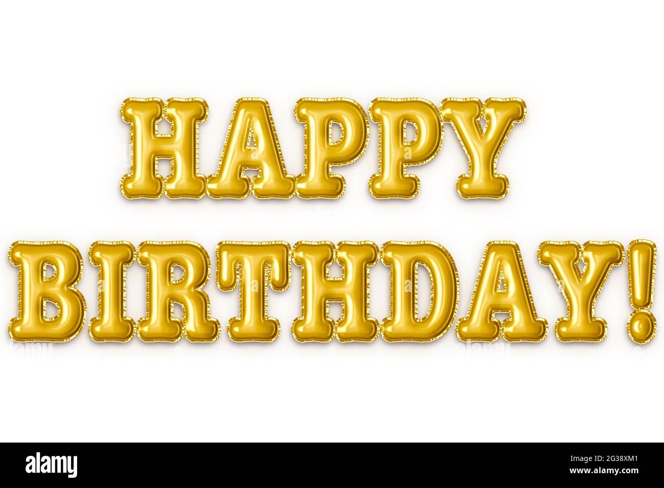 Happy Birthday! Golden foil balloons on white background Stock Photo