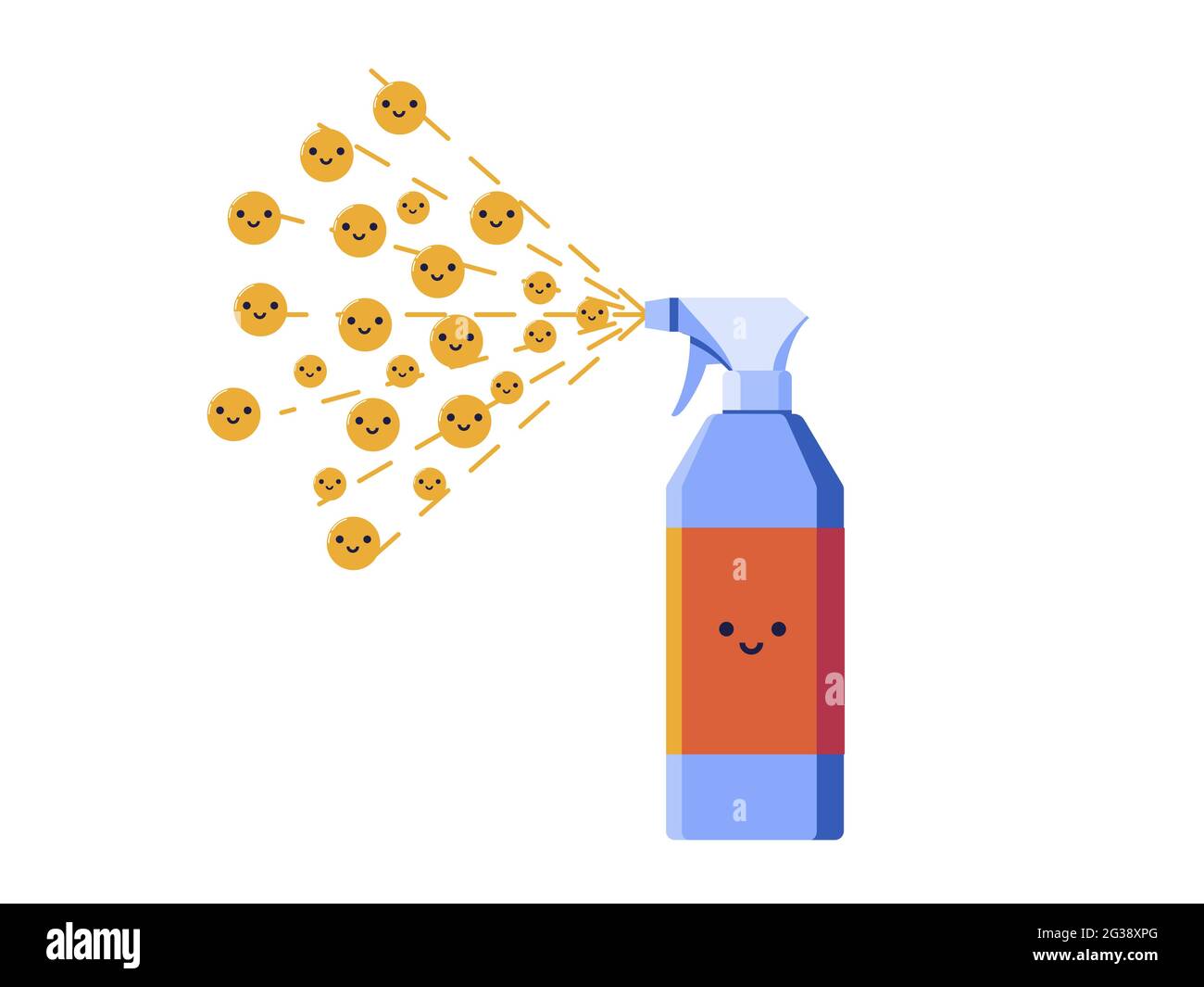 illustration. Positive vibes creative flat design. Spray from which smiles come out. Positive effect after cleaning. Vector. Stock Vector