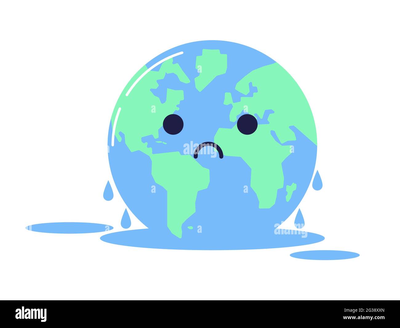 High temperatures clip art, global warming and climate change illustration. Sad Earth character, illustration isolated on a white background. Stock Vector