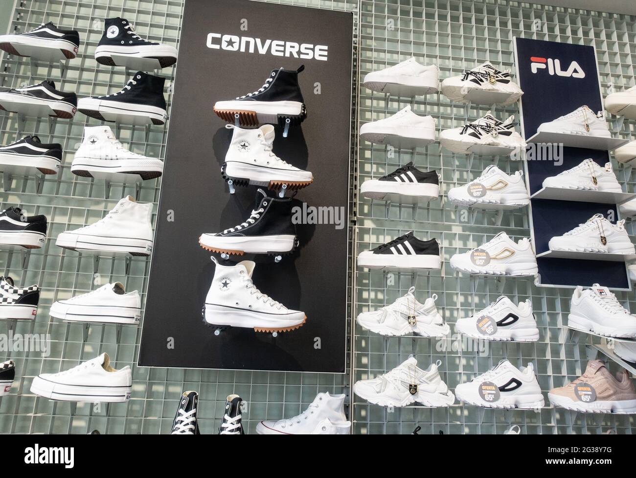 Converse  Run Star Hike High Top trainers, footwear display in sports store. Stock Photo