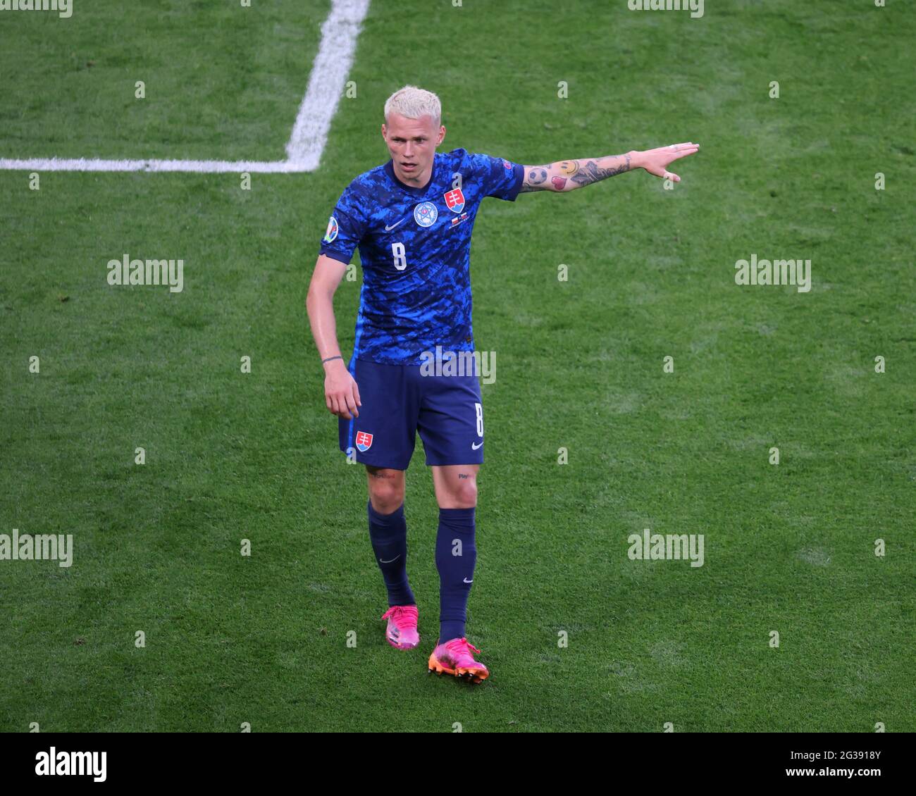 Saint Petersburg, Russia. 14th June, 2021. Ondrej Duda (8) of Slovakia seen during the European championship EURO 2020 between Poland and Slovakia at Gazprom Arena.(Final Score; Poland 1:2 Slovakia). Credit: SOPA Images Limited/Alamy Live News Stock Photo