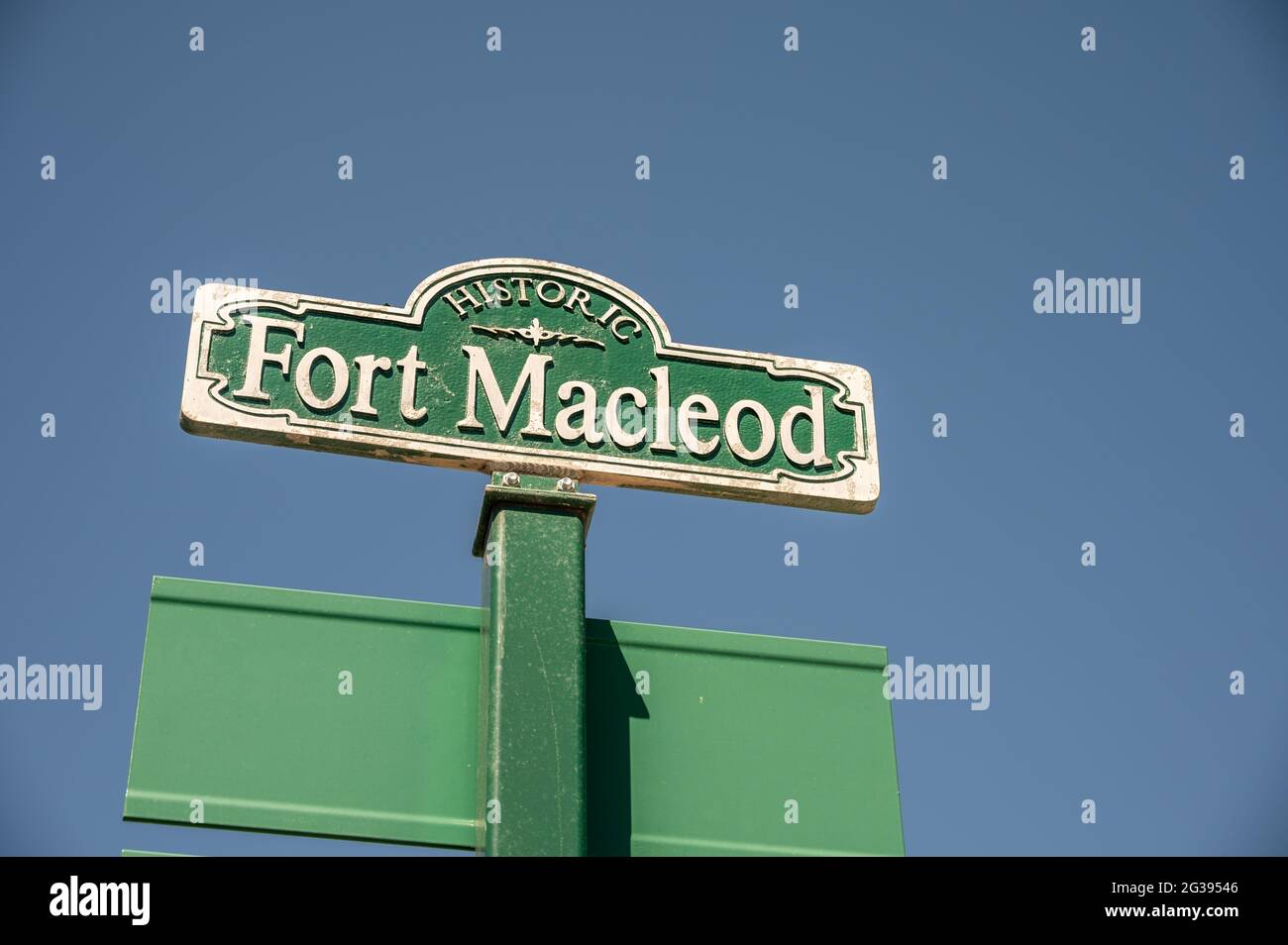 Fort MacLeod, Alberta June 13, 2021 Historic sign in the heart of