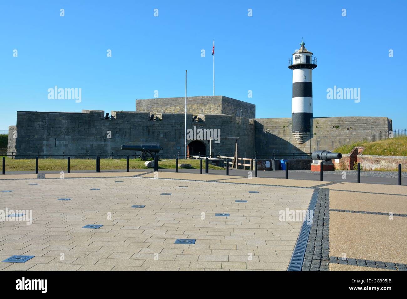 Entrance to Southsea castle on the seafront in Portsmouth,England. Medieval castle open to the public. Stock Photo