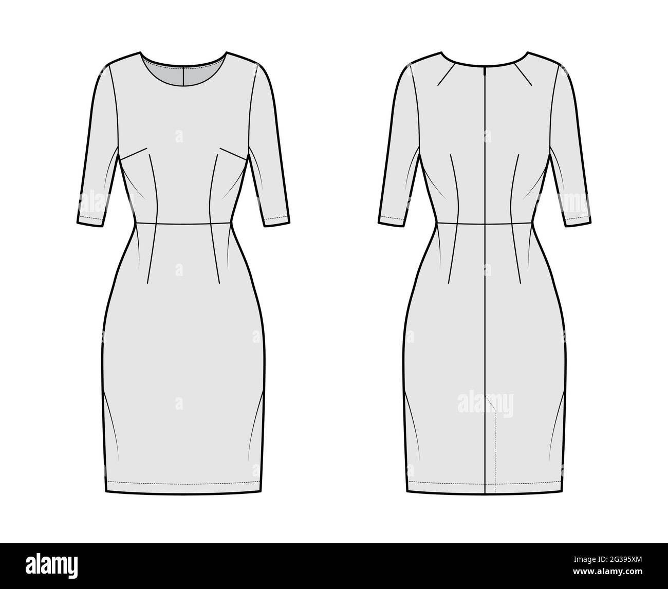 Dress sheath technical fashion illustration with natural waistline ...