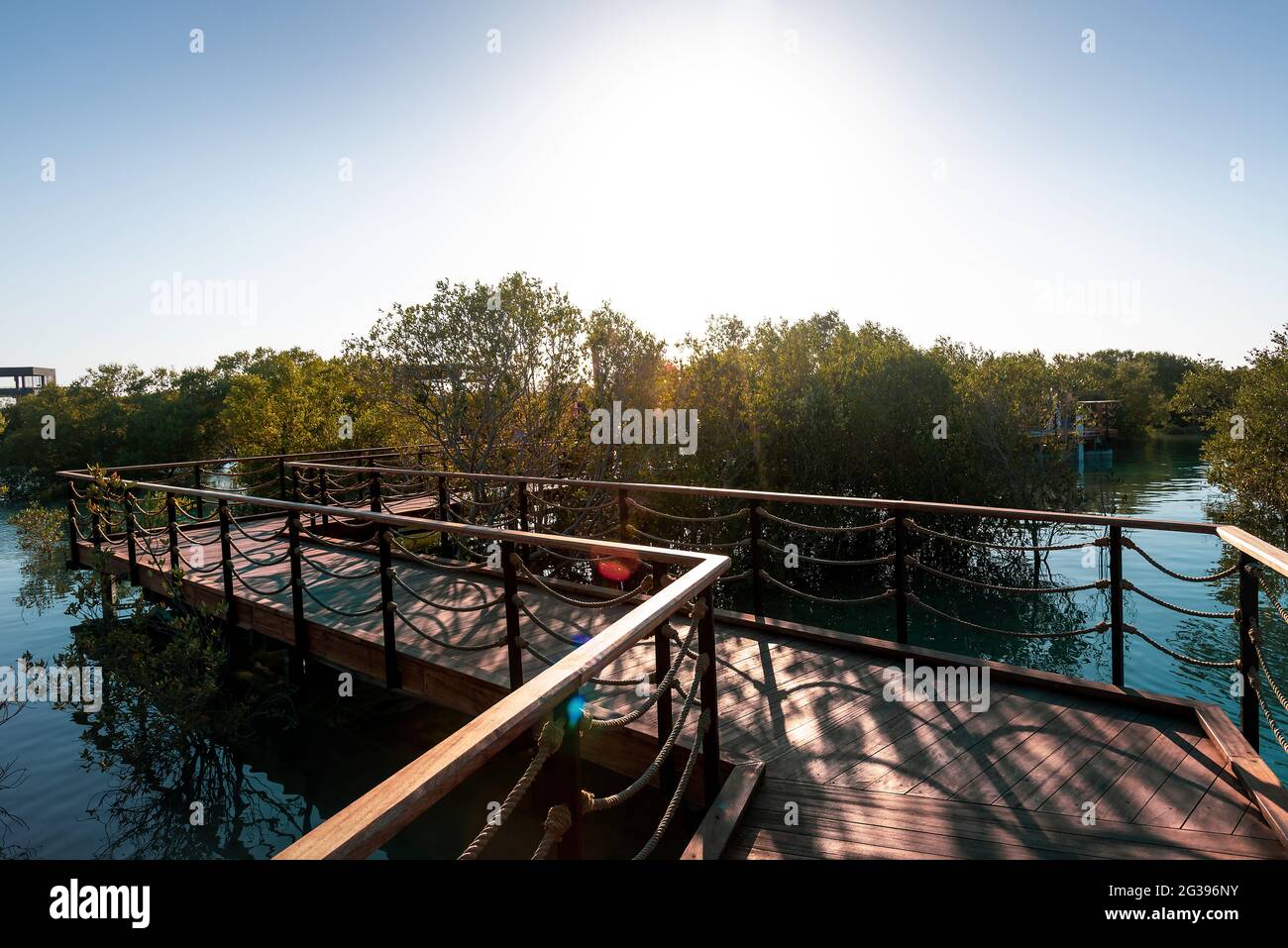 Mangrove walk seaside promenade public park in Jubail island Abu Dhabi the capital city of United Arab Emirates Stock Photo