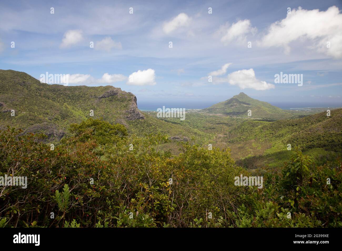 View of mountains in Black River National Park, Mauritius Stock