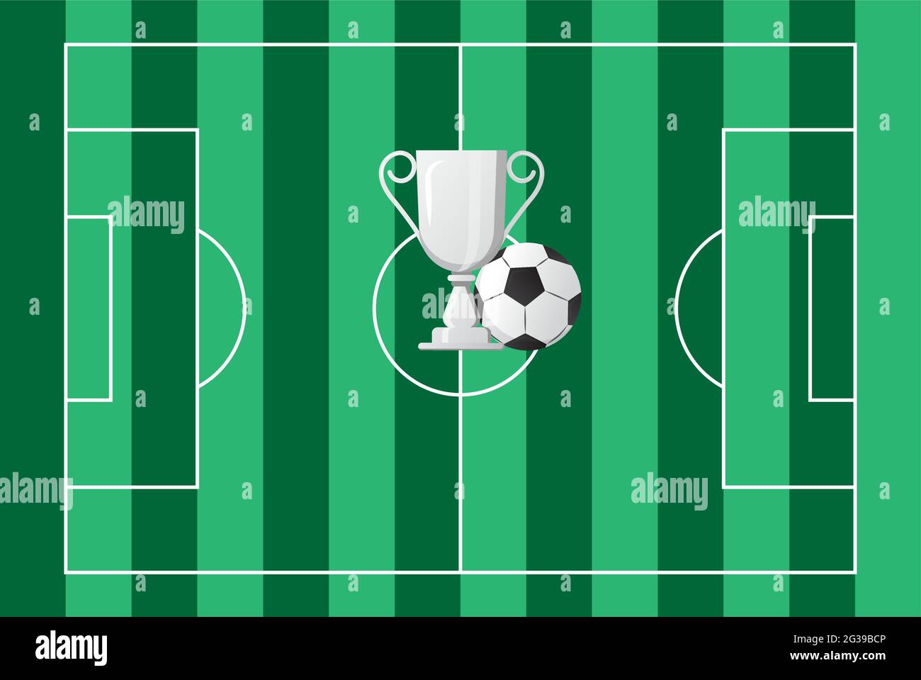 Silver cup soccer, ball vector on green football field. Tournament