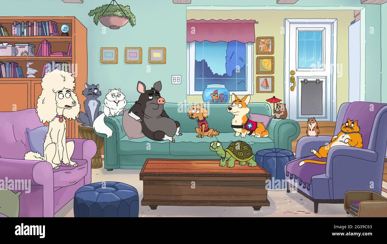 HOUSEBROKEN, from left: Max (voice: Tony Hale), Nibbles (voice: Bresha  Webb), Honey (voice: Lisa Kudrow), Elsa (voice: Clea Duvall), Tabitha  (voice: Sharon Horgan), Shel (voice: Will Forte), Who's a Scaredy Cat?, ( Season