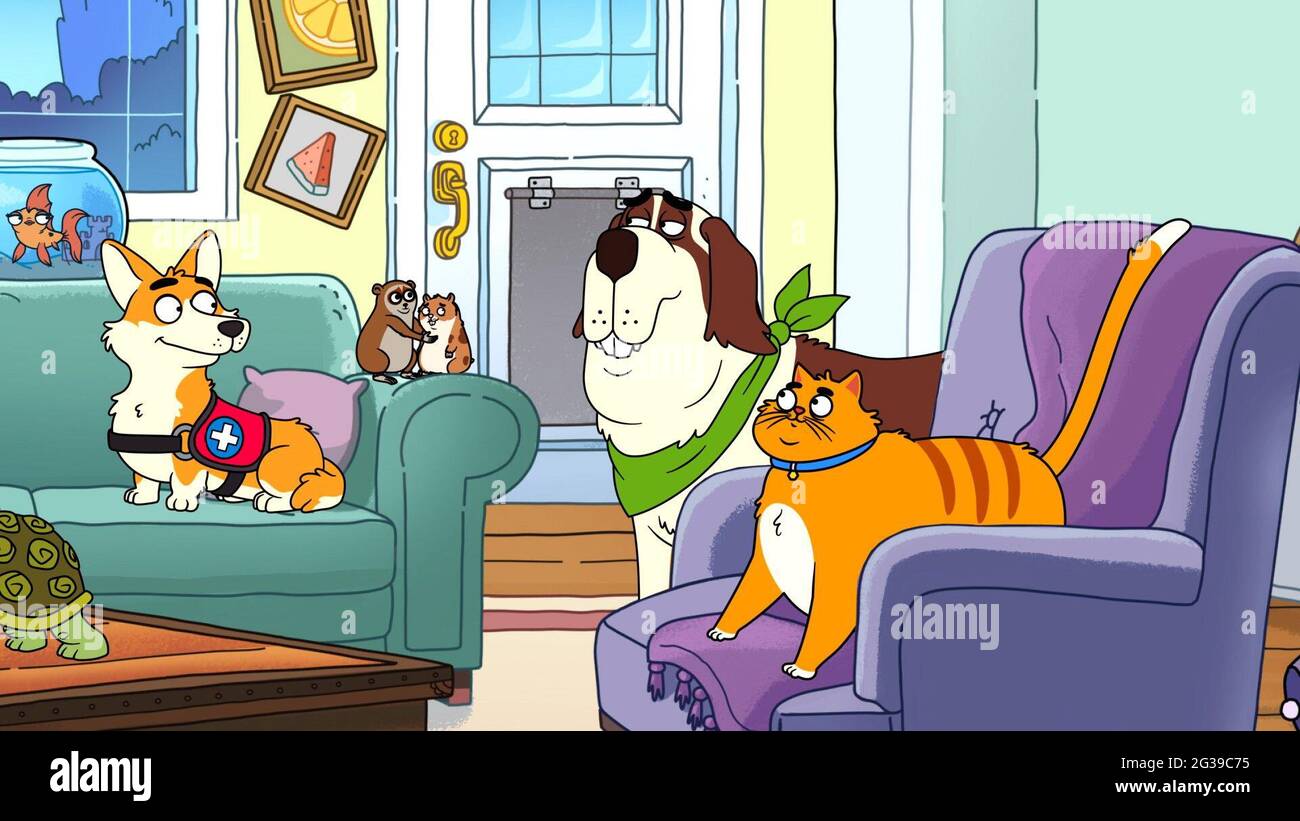 HOUSEBROKEN, from left Bubbles the fish (voice Greta Lee), Tchotchke