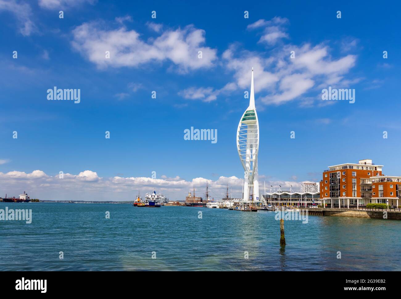 The iconic Spinnaker Tower in Gunwharf Quays overlooking Portsmouth