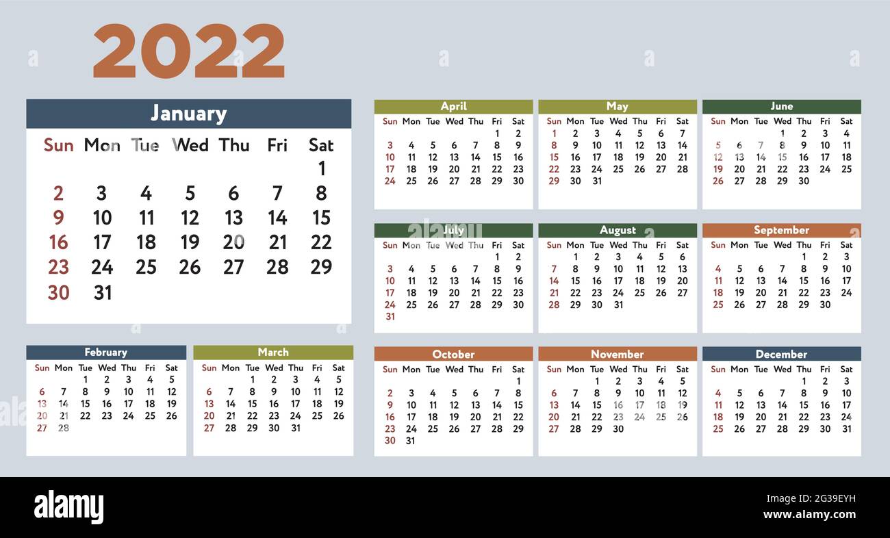 Annual Wall Calendar Template For 2022 Year Stock Vector Image & Art - Alamy