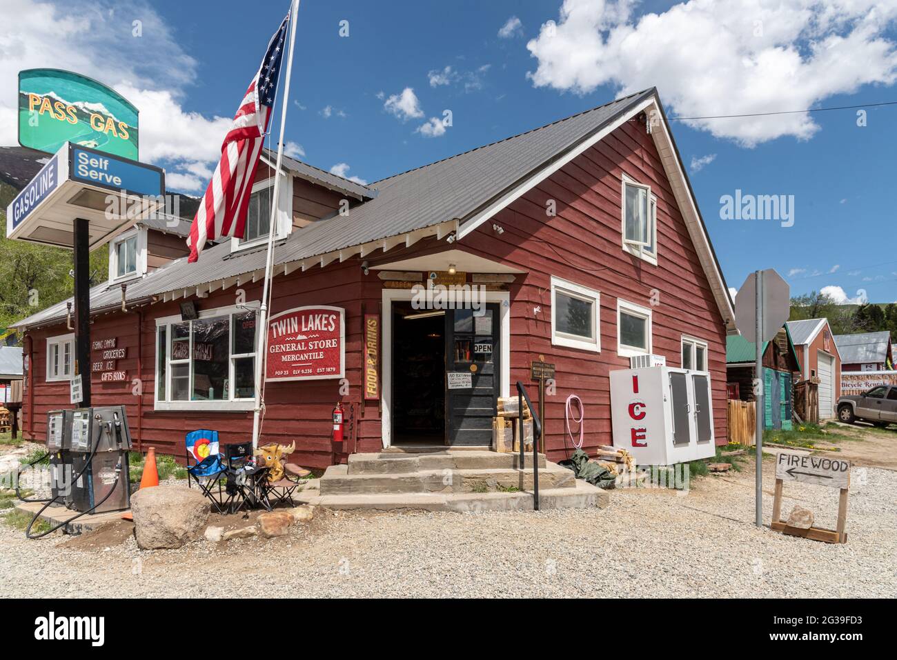 The General Store and gas station in the small town of Twin Lakes, Colorado, at the base of Independence Pass. Stock Photo