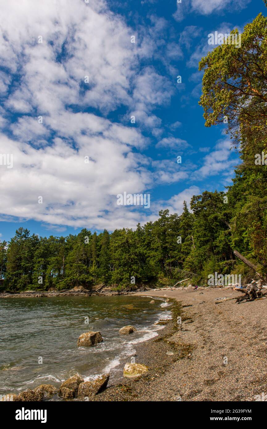 The beach at Obstruction Pass State Park on Orcas Island in the San Juan Islands in Washington State, United States. Stock Photo