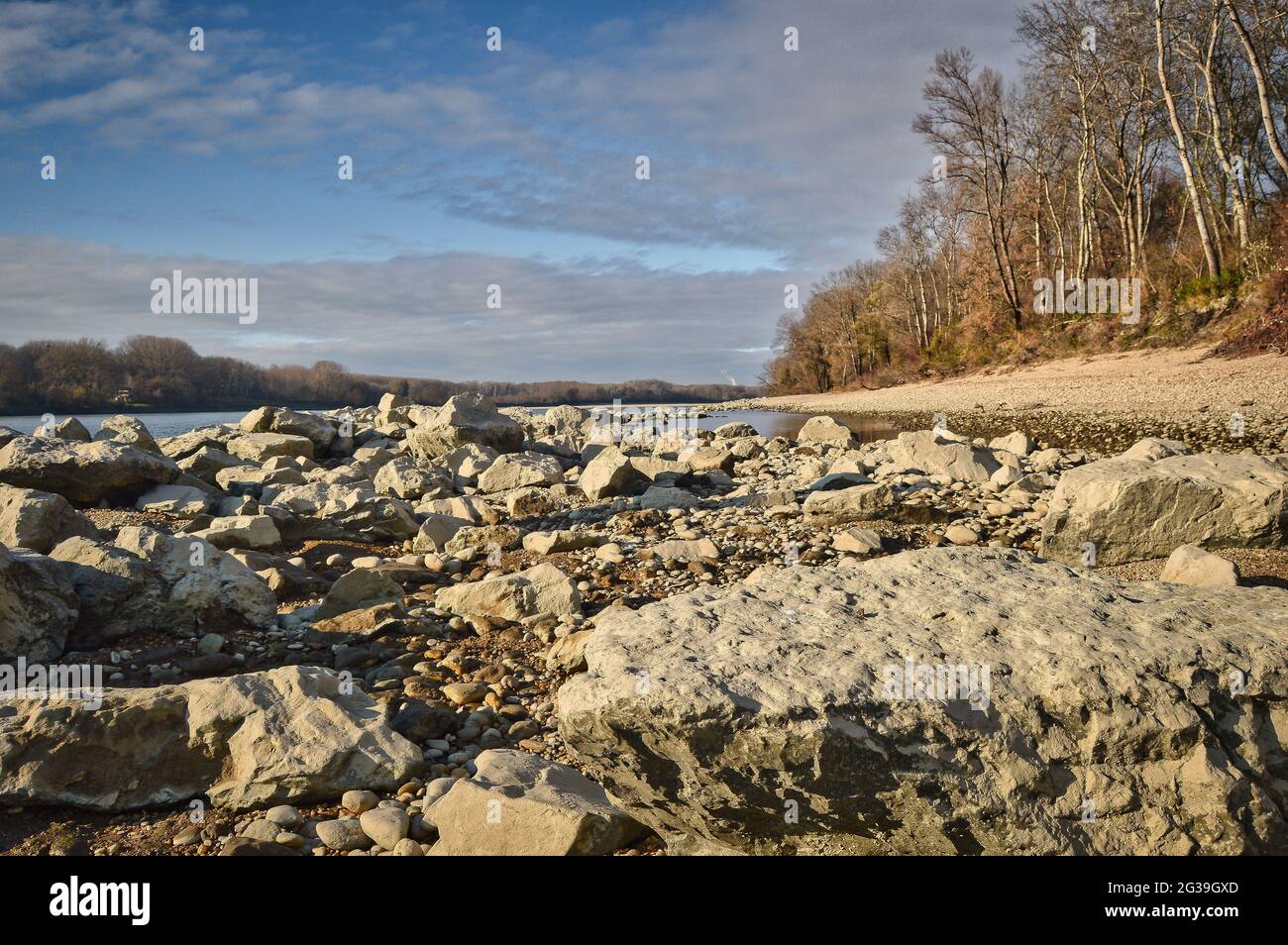 Austria Wild Rivers landscape of austrian Donau river beach - wild nature reserve area ...