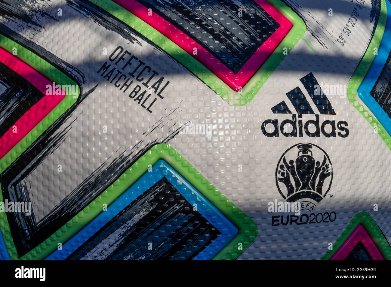 close-up of official match ball of euro uefa 2020 championship with ...