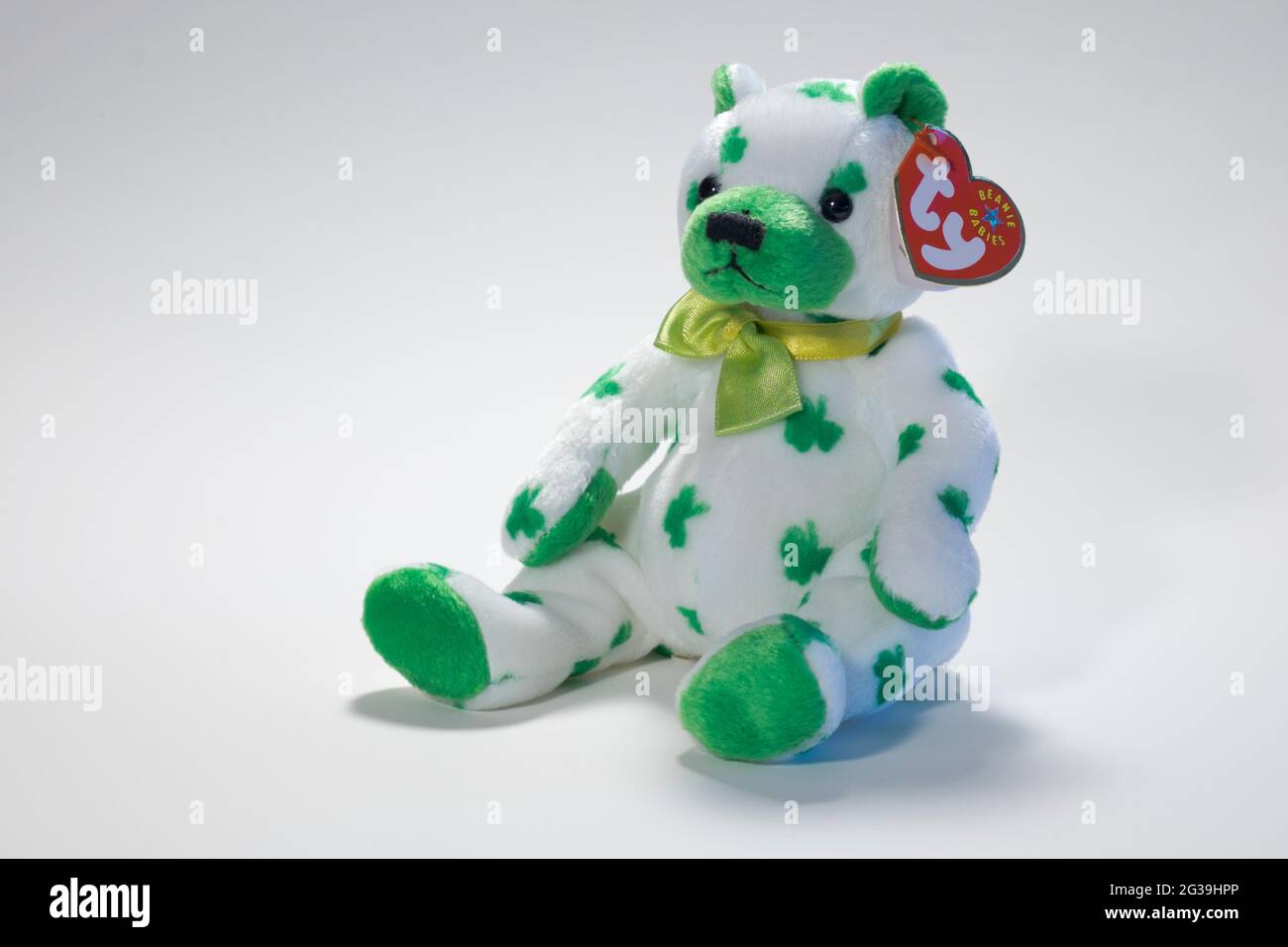 Photo of Beanie Baby named Clover. Date of birth March 17, 2001. Stock Photo