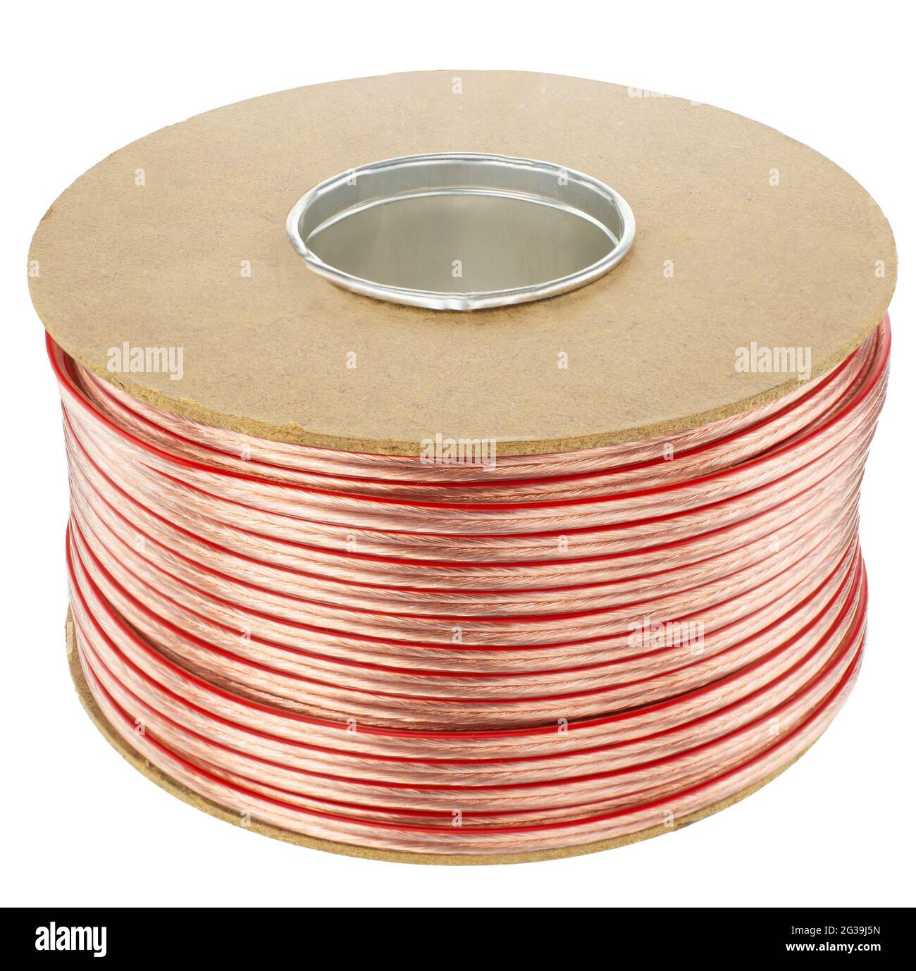 Speaker cable wire reel Isolated on white background. SPOOL Stock Photo