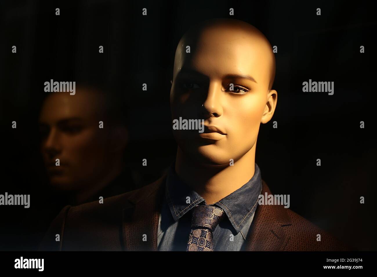 Portrait of bald-headed mannequin Stock Photo