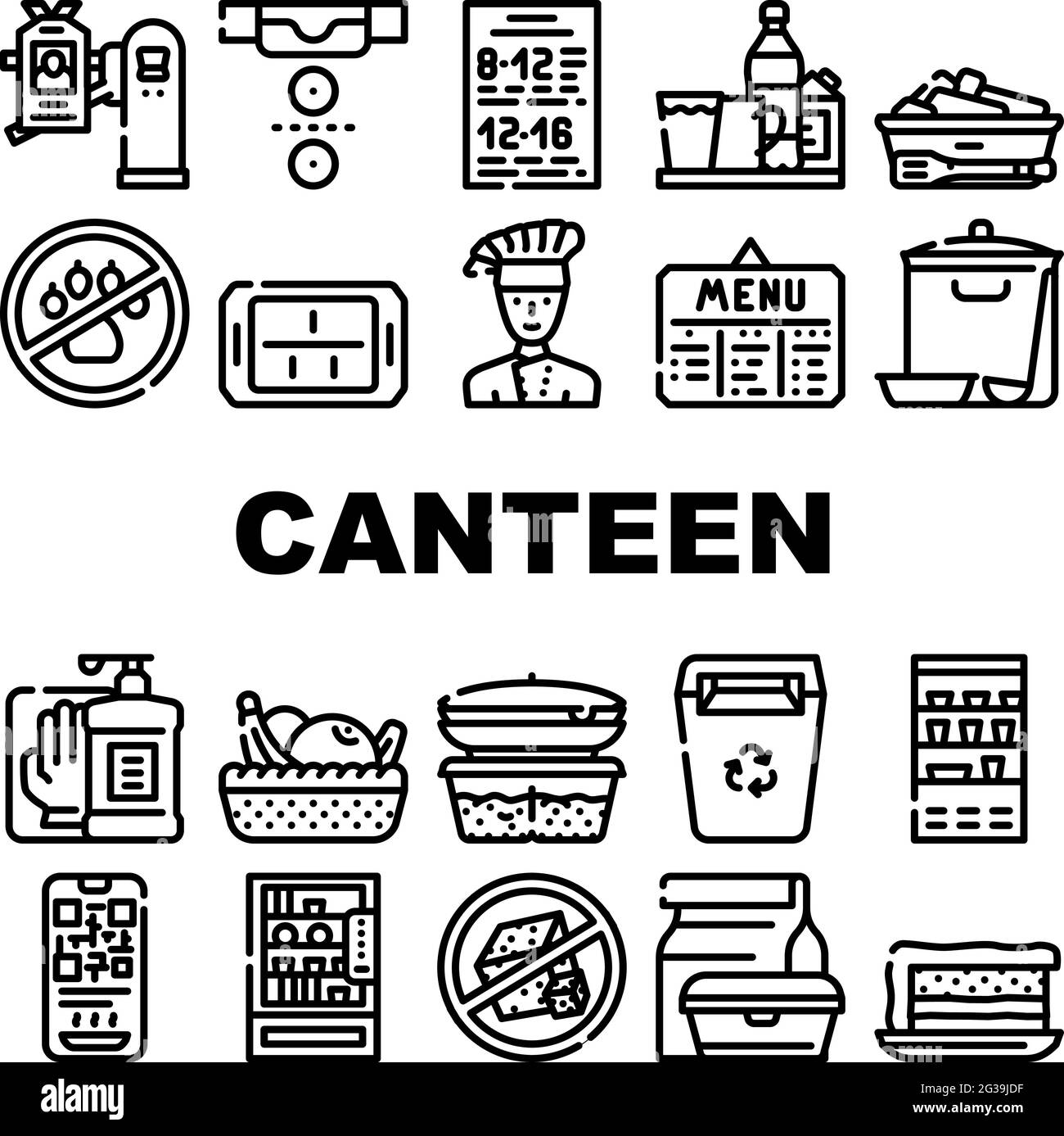 School Canteen Menu Collection Icons Set Vector Stock Vector Image