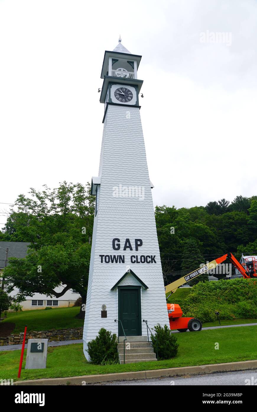 Gap, Pennsylvania, U.S.A June 14, 2021 The town's clock tower off