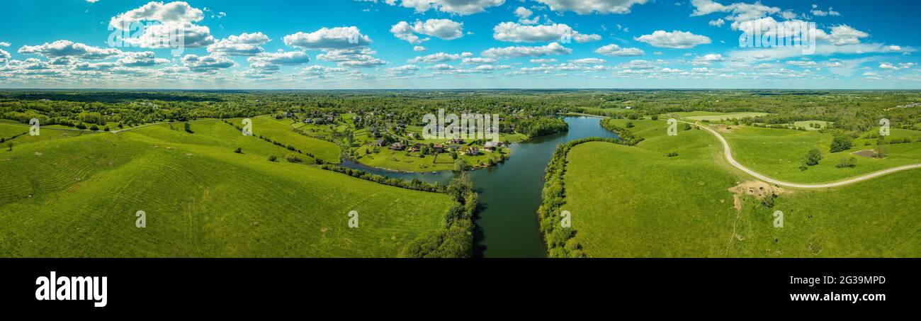Aerial view of  a residential neighborhood by a lake near Georgetown, Kentucky Stock Photo