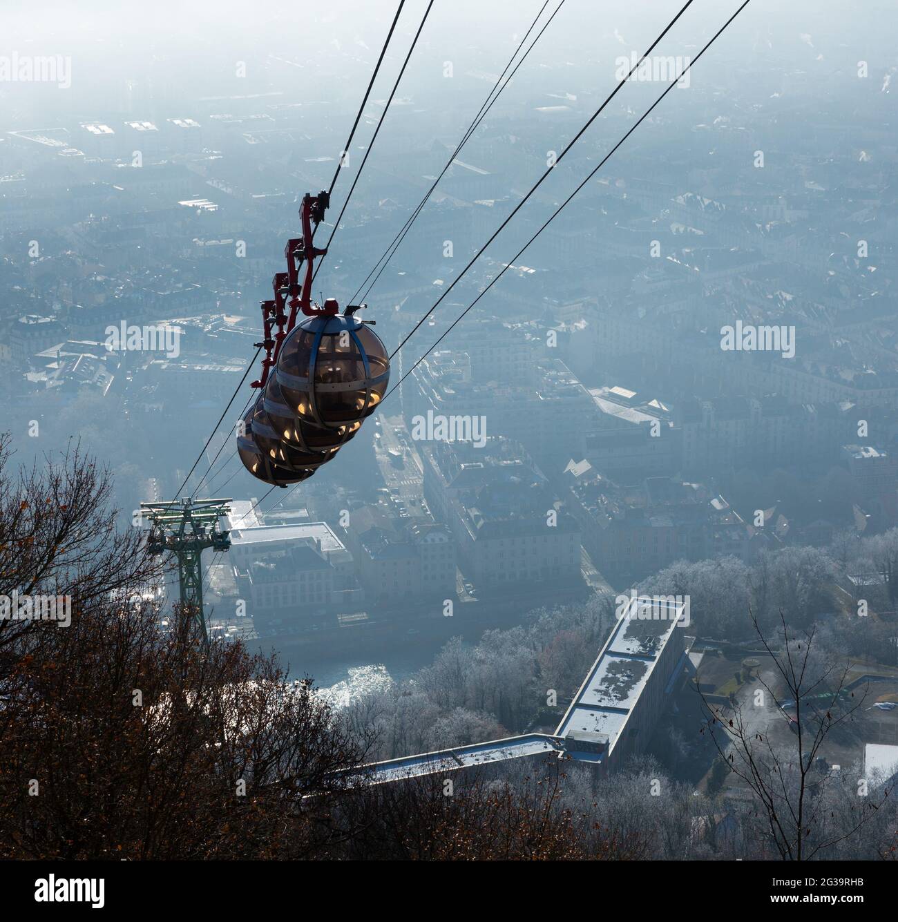 Cable car of Grenoble is transportation landmark in France Stock Photo