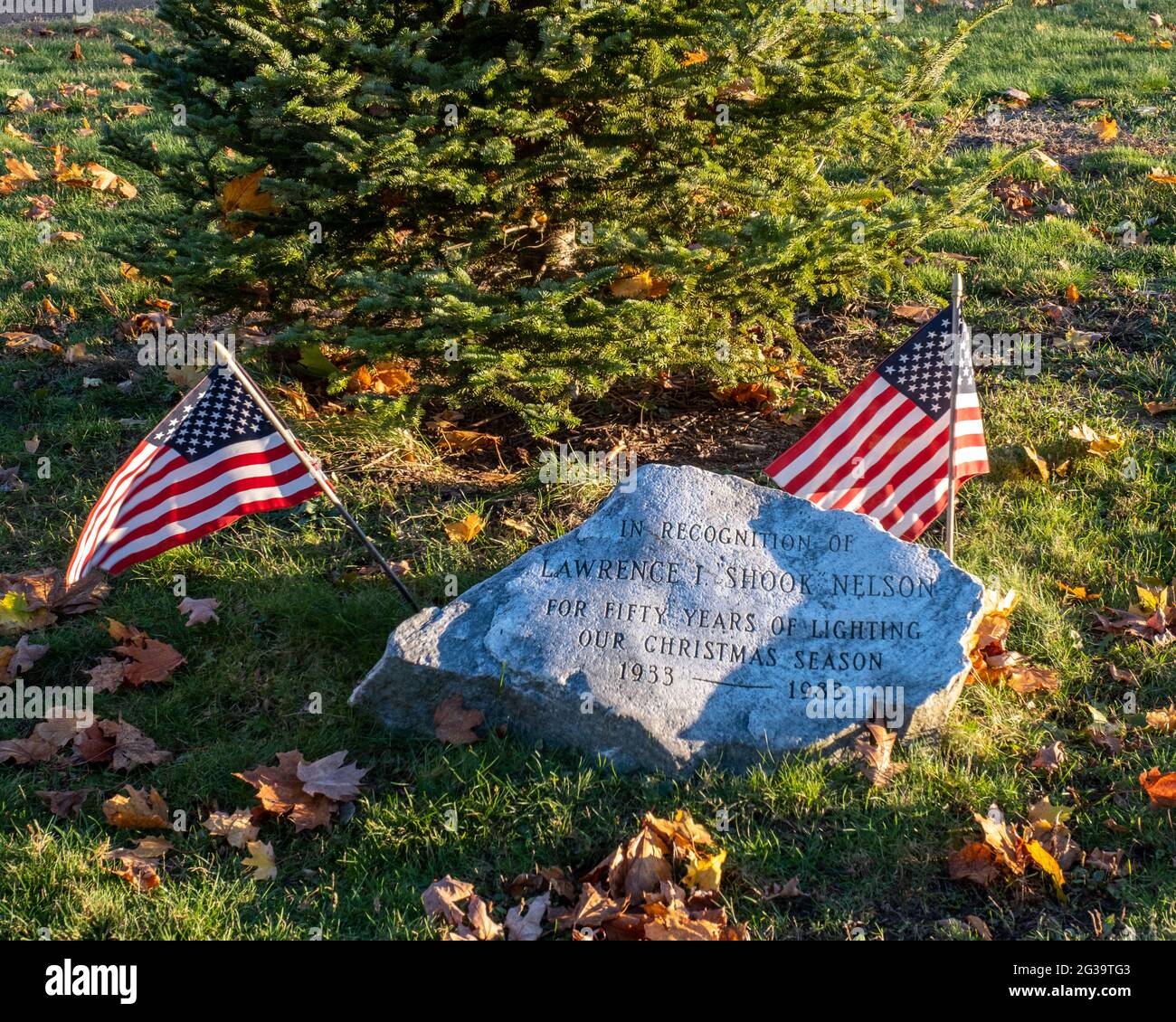 A memorial stone on the Town Common in Petersham, Massachusetts Stock