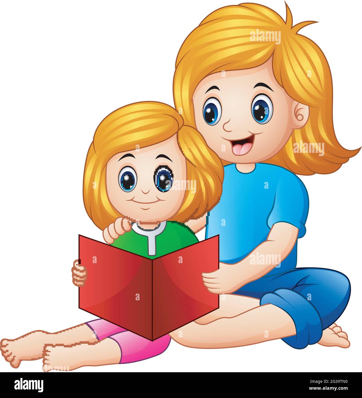 Mother And Daughter Reading Book Together On A White Background Stock Vector Image Art Alamy
