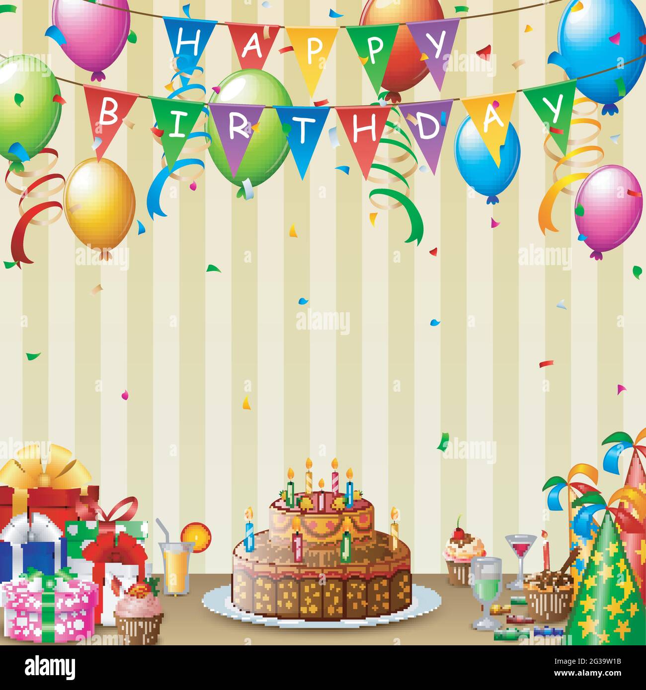 Birthday background with birthday cake and colorful balloon Stock Vector  Image & Art - Alamy