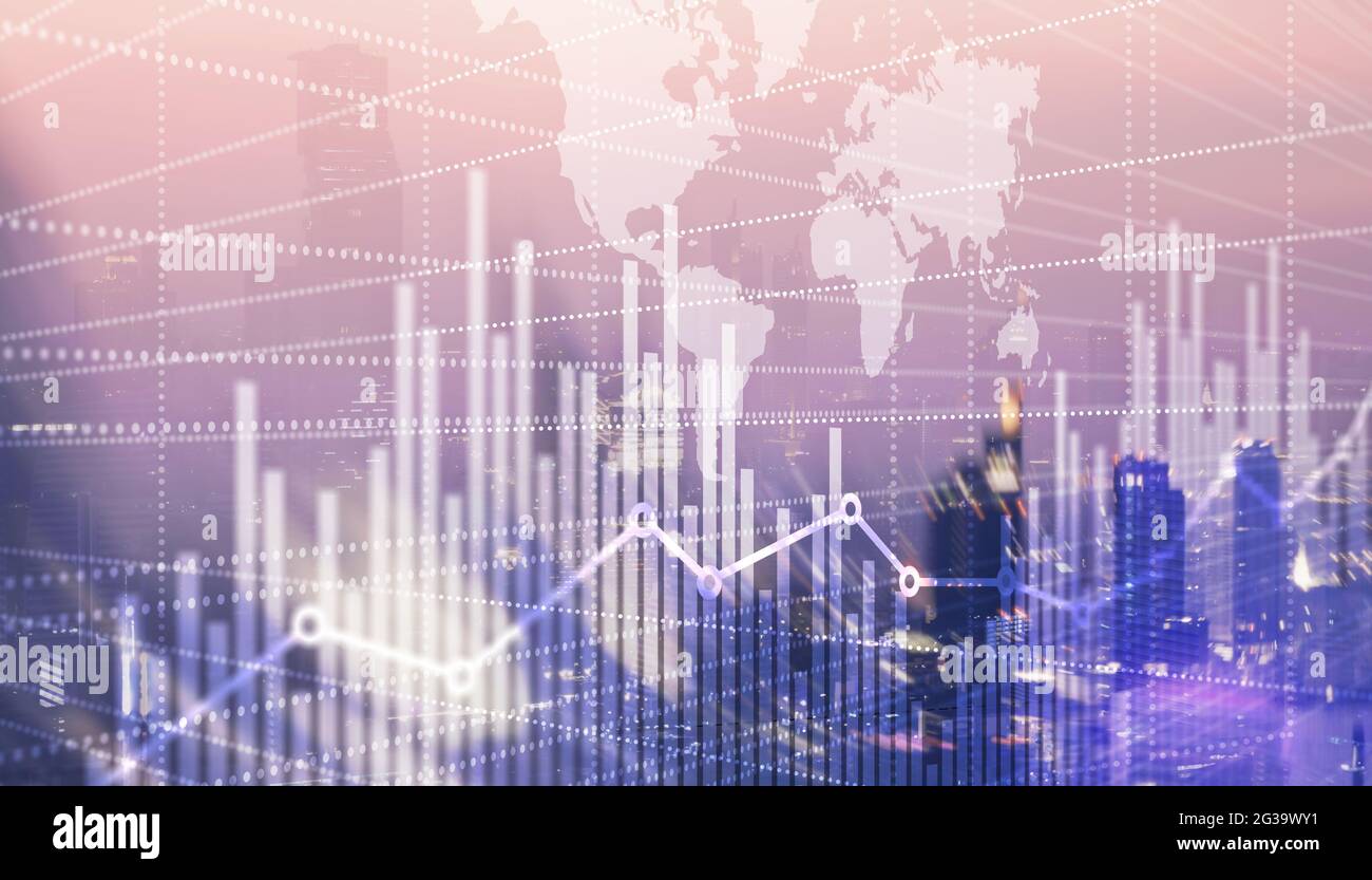 Abstract stock market bar graph on world map background Stock Photo - Alamy