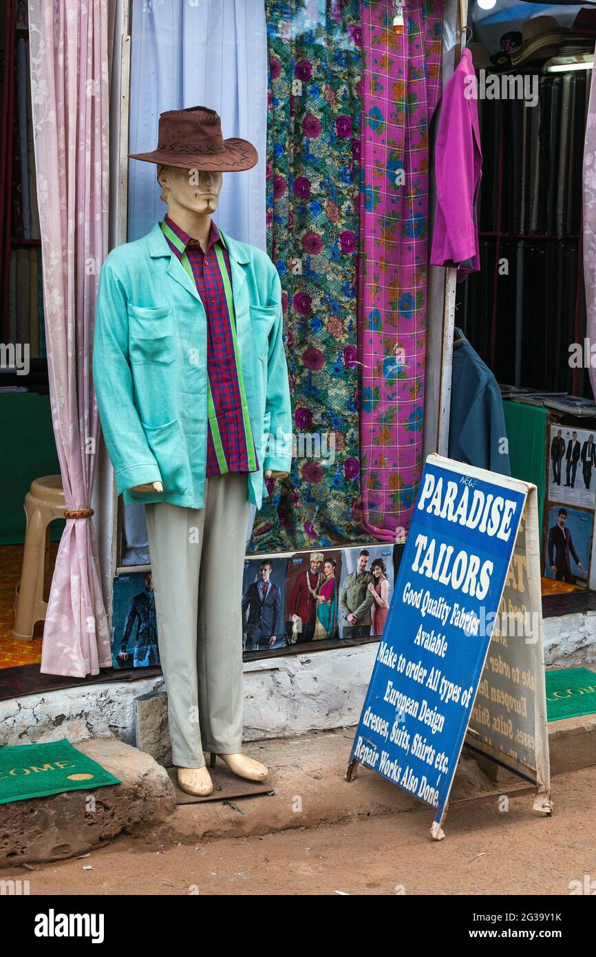 Male mannequin outside tailor store, Patnem, Goa, India Stock Photo