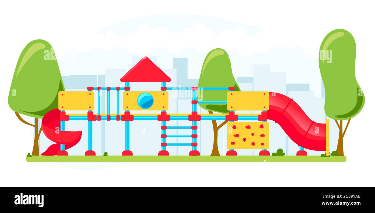 Kids Playground Set Of Playing Equipment Elements City Park Concept