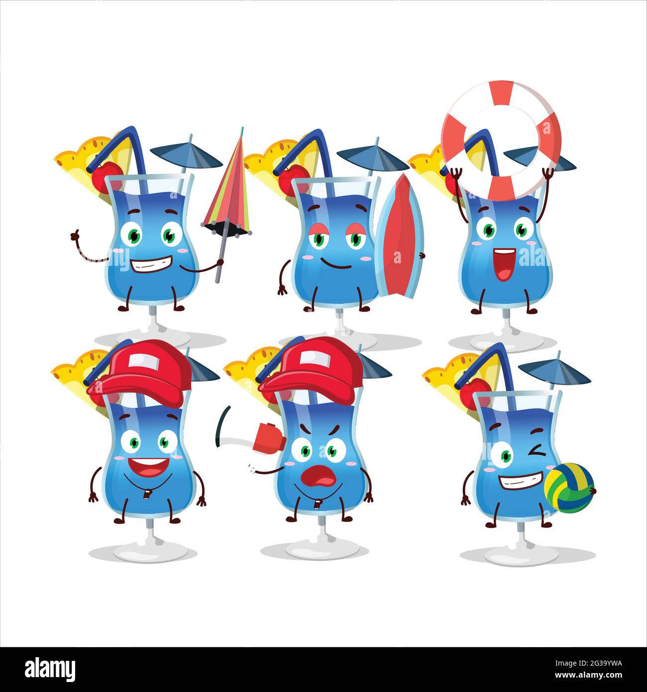 Happy Face blue hawaii cartoon character playing on a beach. Vector ...