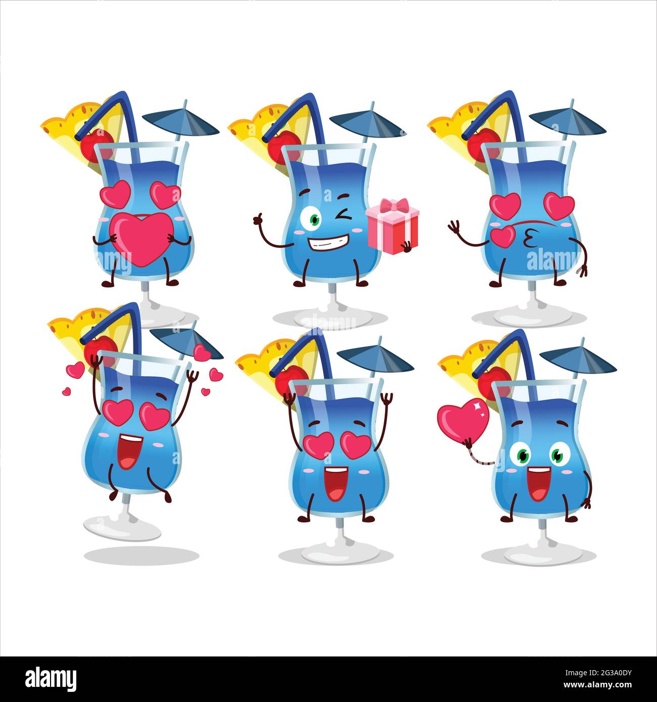 Blue hawaii cartoon character with love cute emoticon. Vector ...
