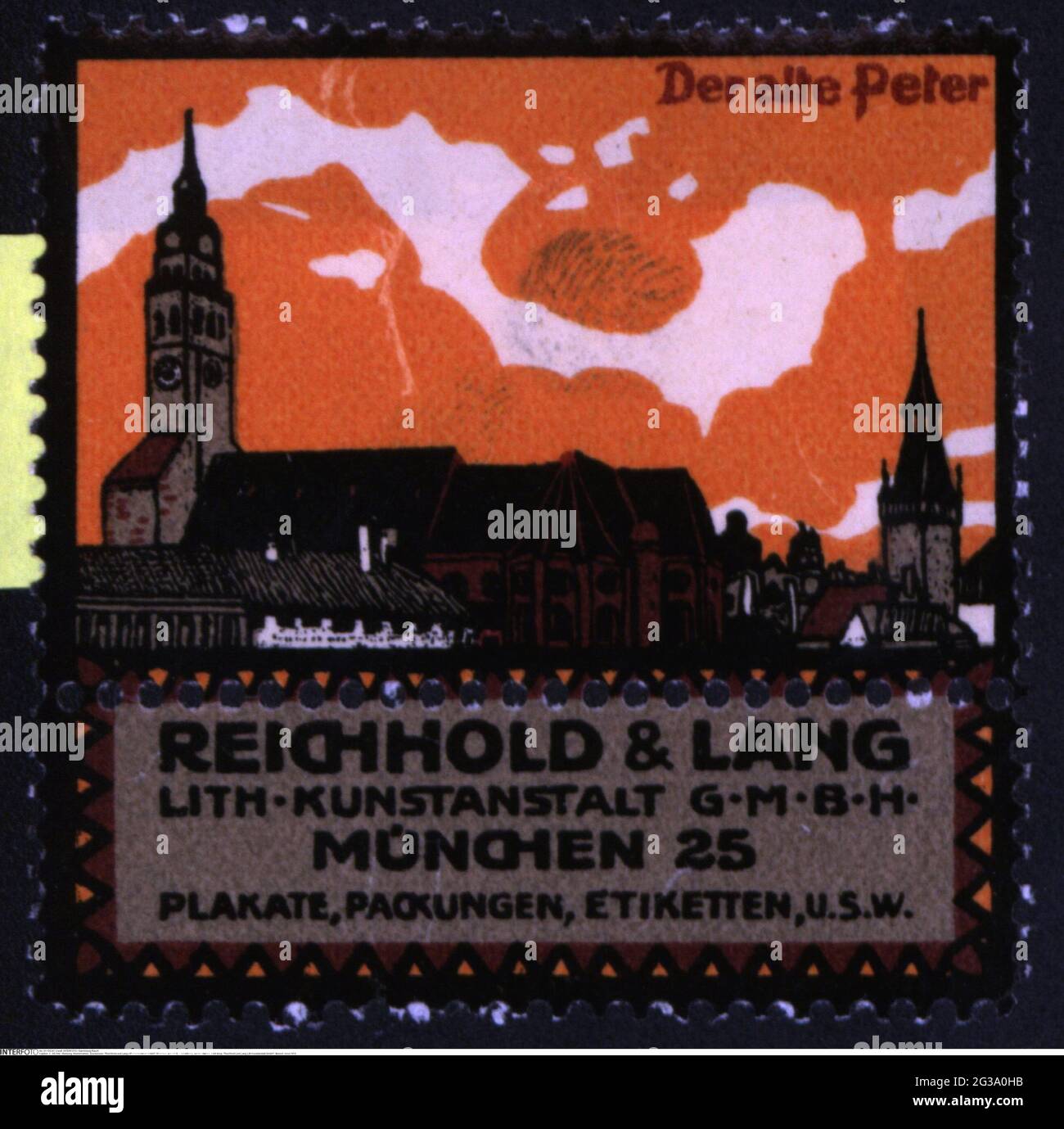 advertising, poster stamps, print shop, 'Reichhold und Lang Lith-Kunstanstalt GmbH', Munich, ADDITIONAL-RIGHTS-CLEARANCE-INFO-NOT-AVAILABLE Stock Photo